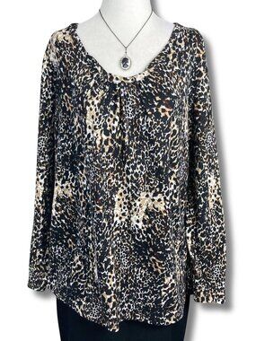 CARROLL REED Plus-size scoop neck thin knit leopard print sweater XL 1X XXL 2X